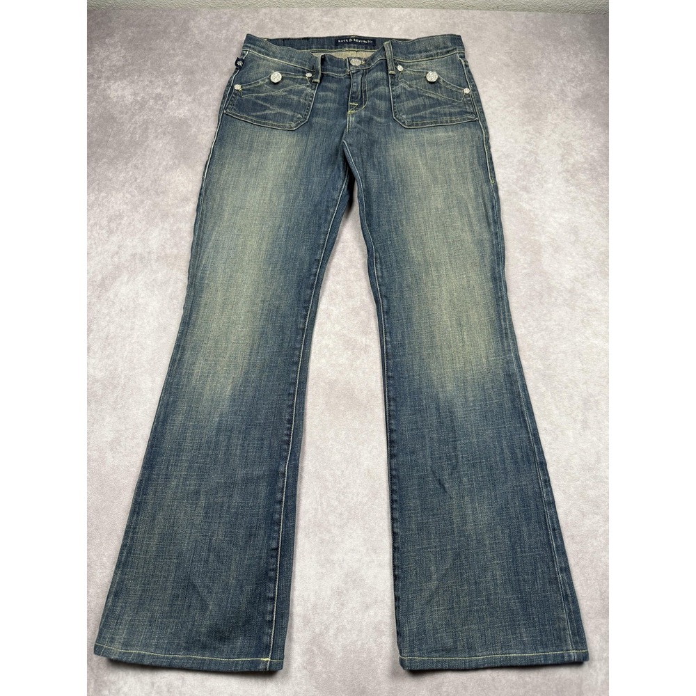 Rock &‎ Republic Jeans Womens 30 Blue Bootcut Stretch Kiss Flap Pocket Denim